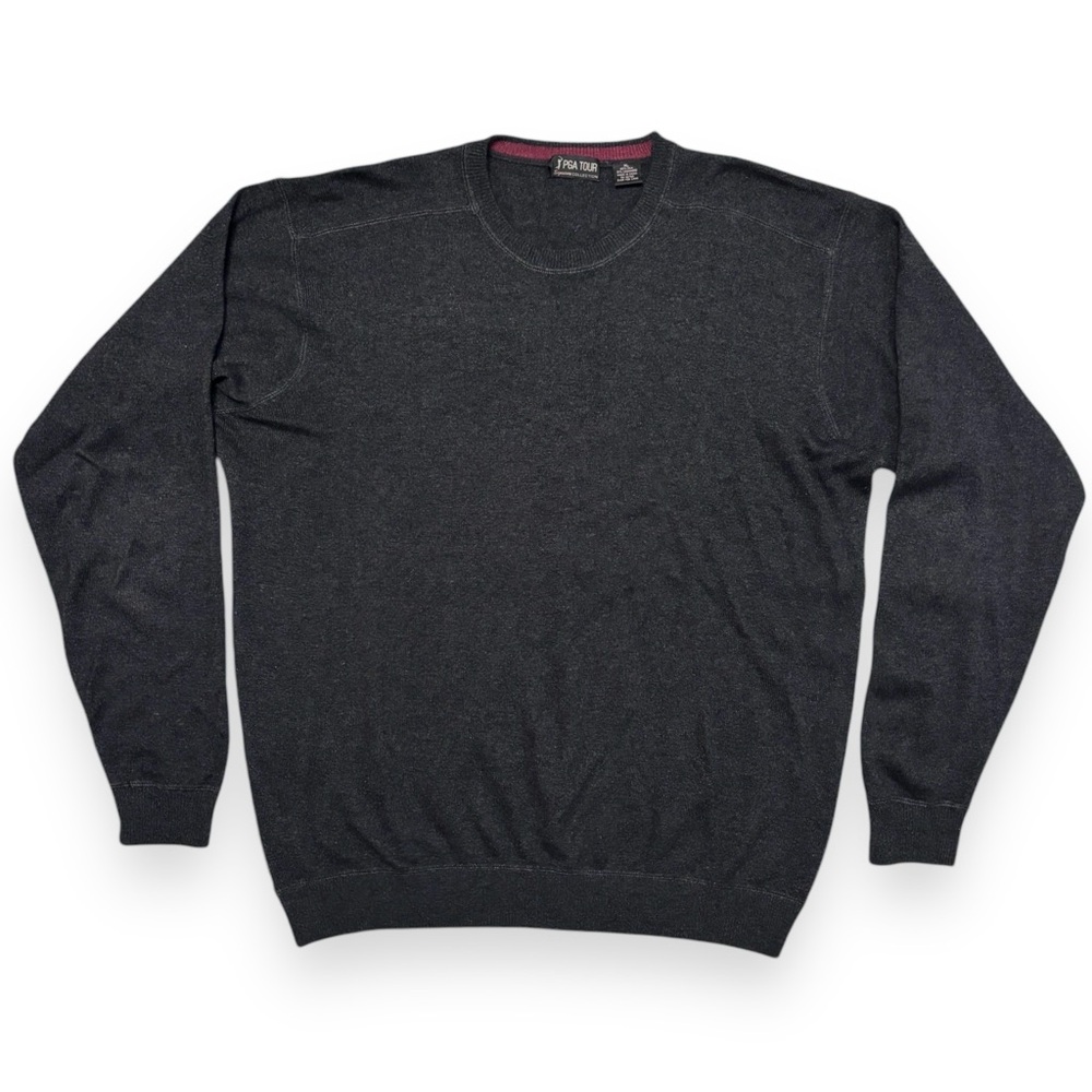 PGA TOUR SIGNATURE COLLECTION Charcoal Grey Silk Cashmere Crew Neck Sweater